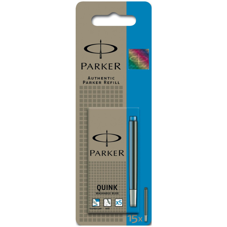 Parker Quink Ink Cartridges - Washable Blue (Pack of 15)