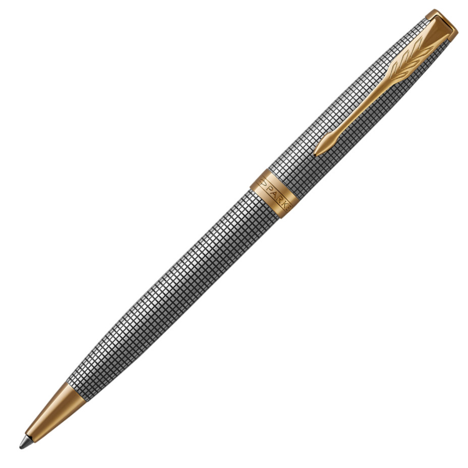 Hancrafted Ballpoint Pen Solid 925 Silver Square Pattern Gold