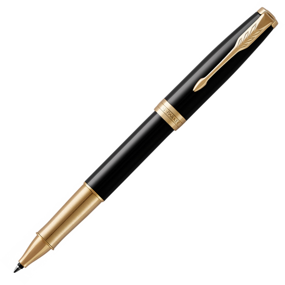 Parker Sonnet Rollerball Pen - Black Lacquer Gold Trim with Polished Grip