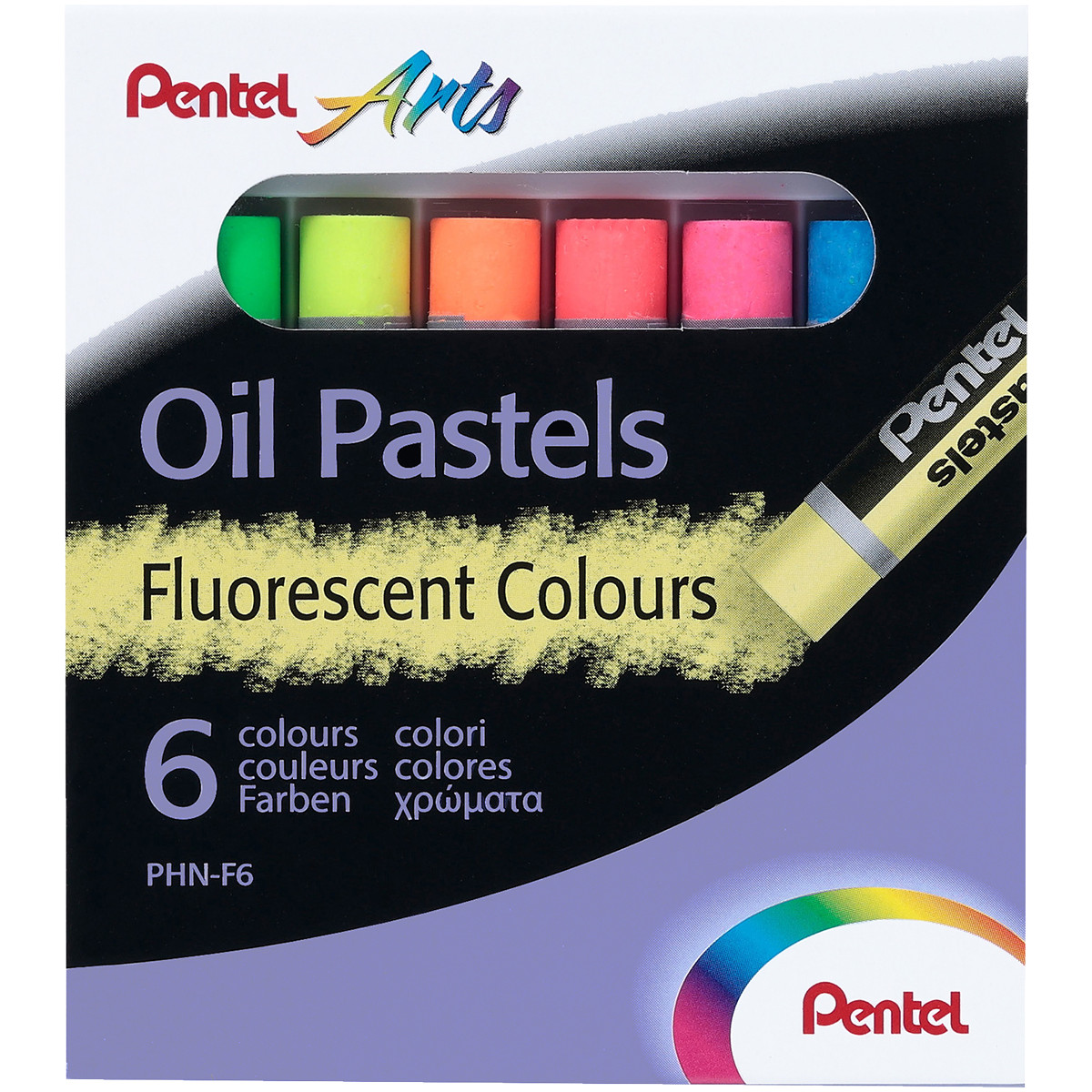 Pentel Arts Oil Pastels - Assorted Fluorescent Colours (Pack of 6