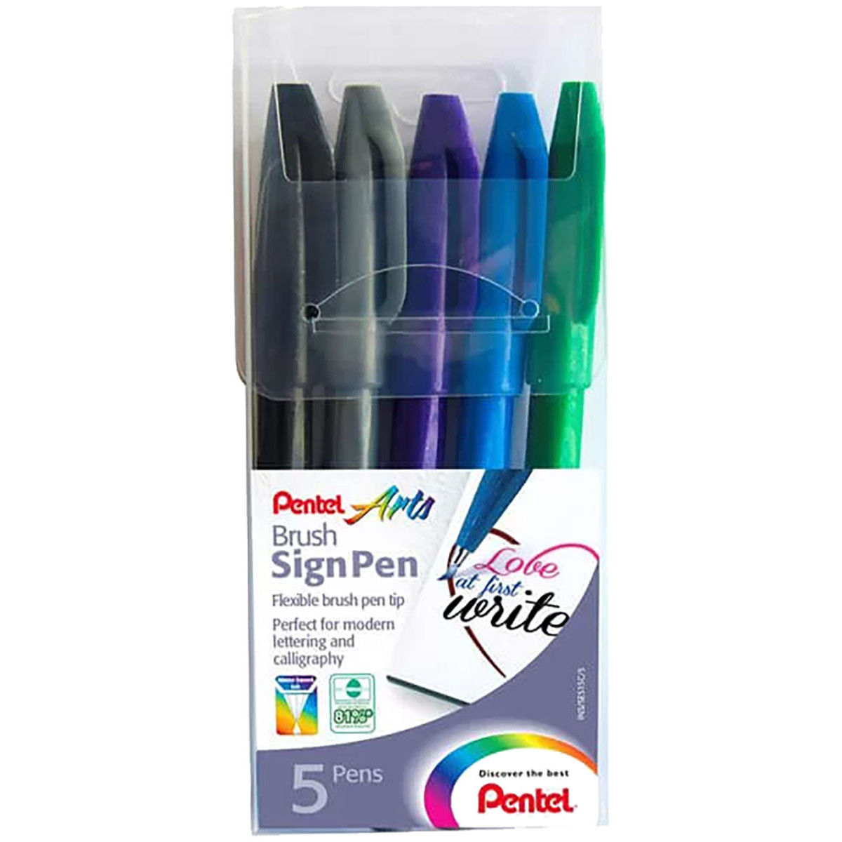 Pentel Brush Sign Pens - Assorted Colours (Wallet of 5)