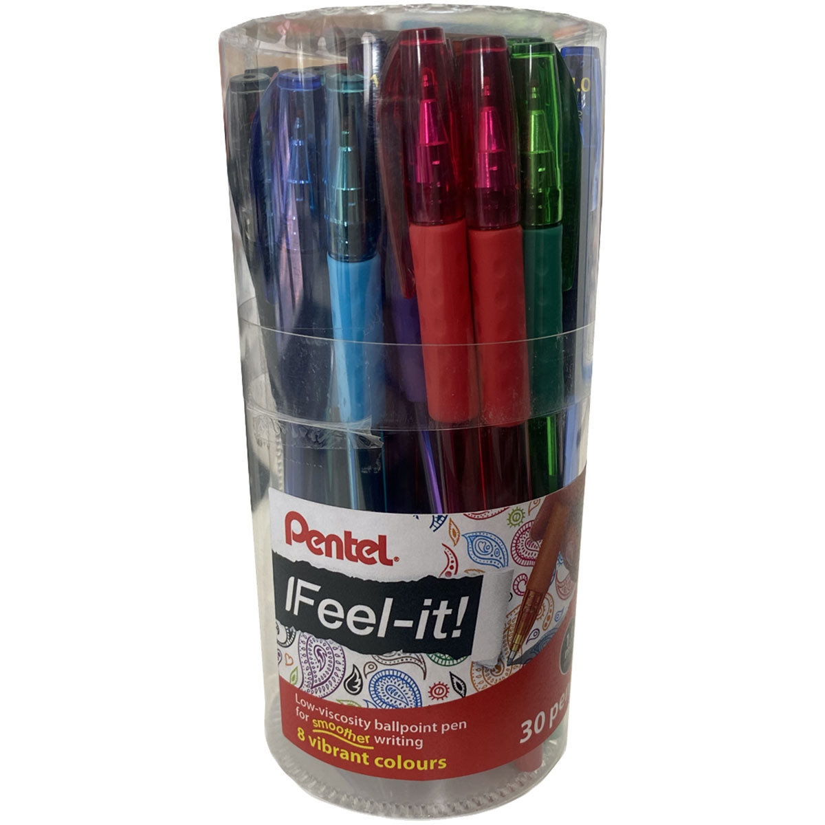 Pentel Feel-It! Capped Ballpoint Pen - 1.0mm - Assorted Colours (Tub of 30)