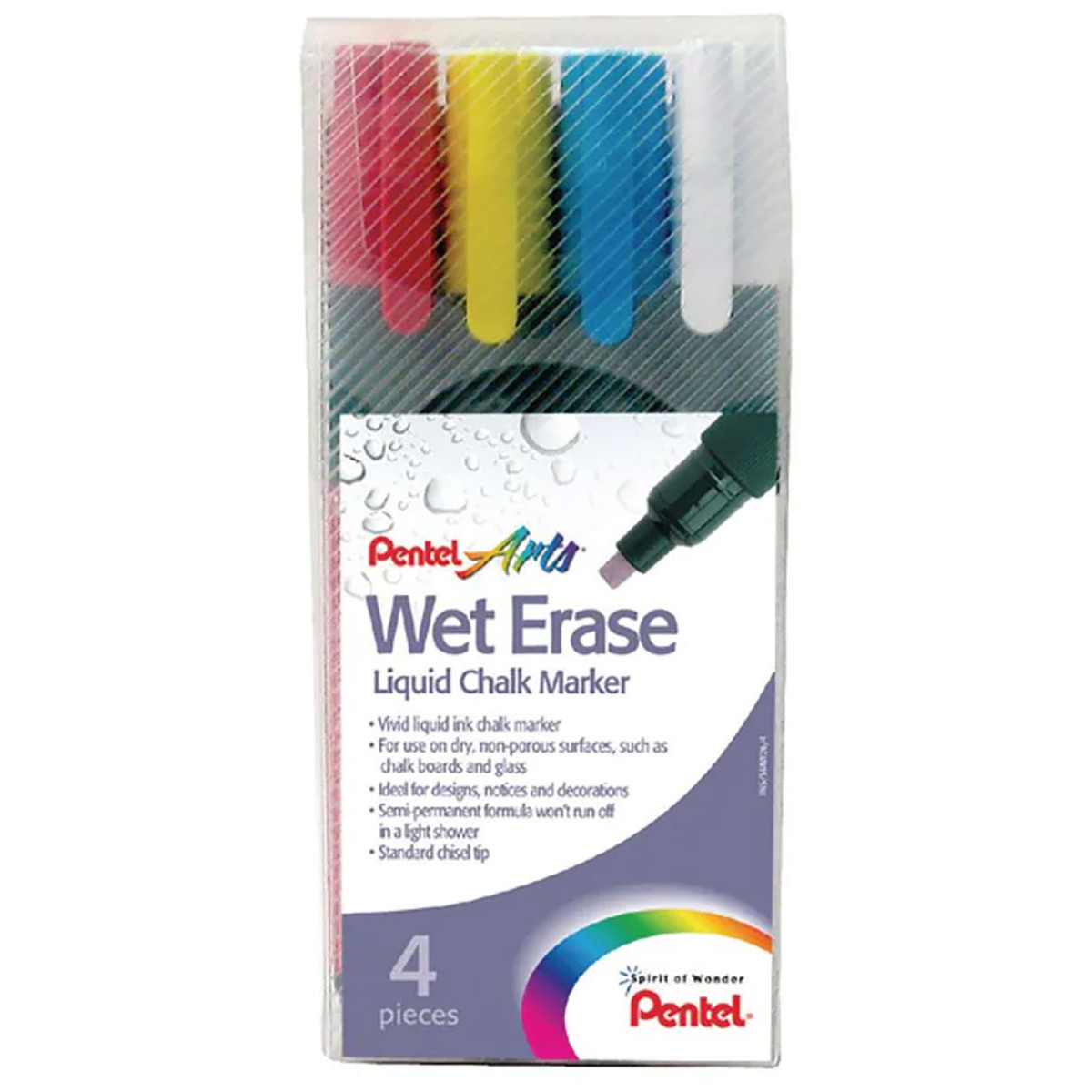 Pentel Semi-Permanent Wet Erase Chalk Markers - Assorted Colours (Pack of 4)