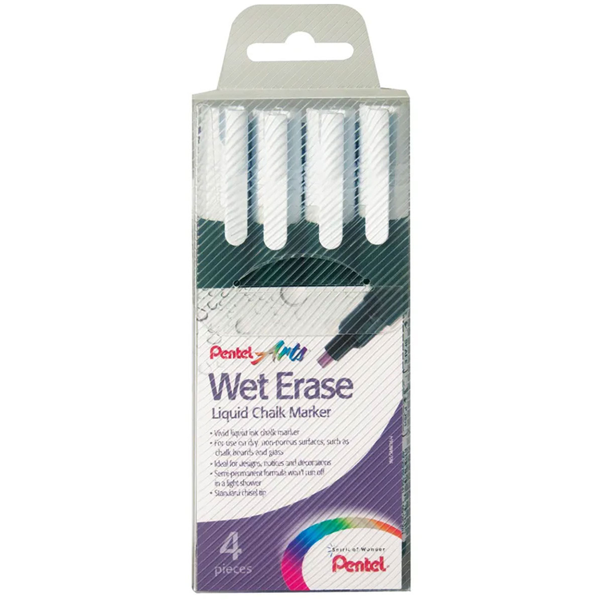 Pentel Semi-Permanent Wet Erase Chalk Markers - White (Pack of 4)