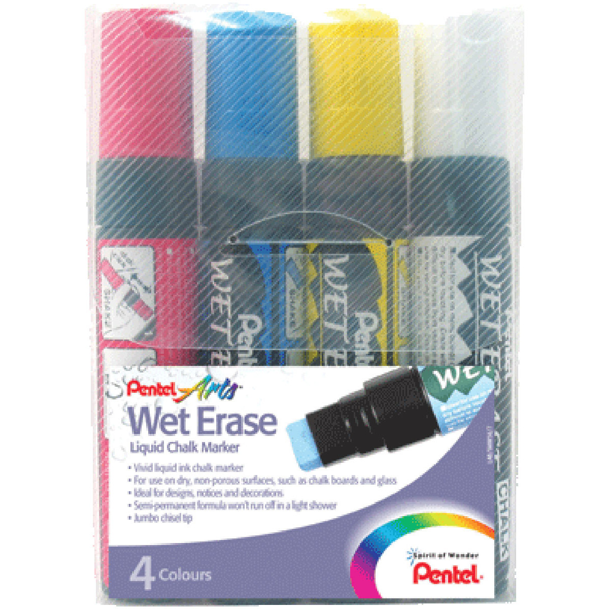 Pentel Jumbo Wet Erase Chalk Markers - Assorted Colours (Pack of 4)
