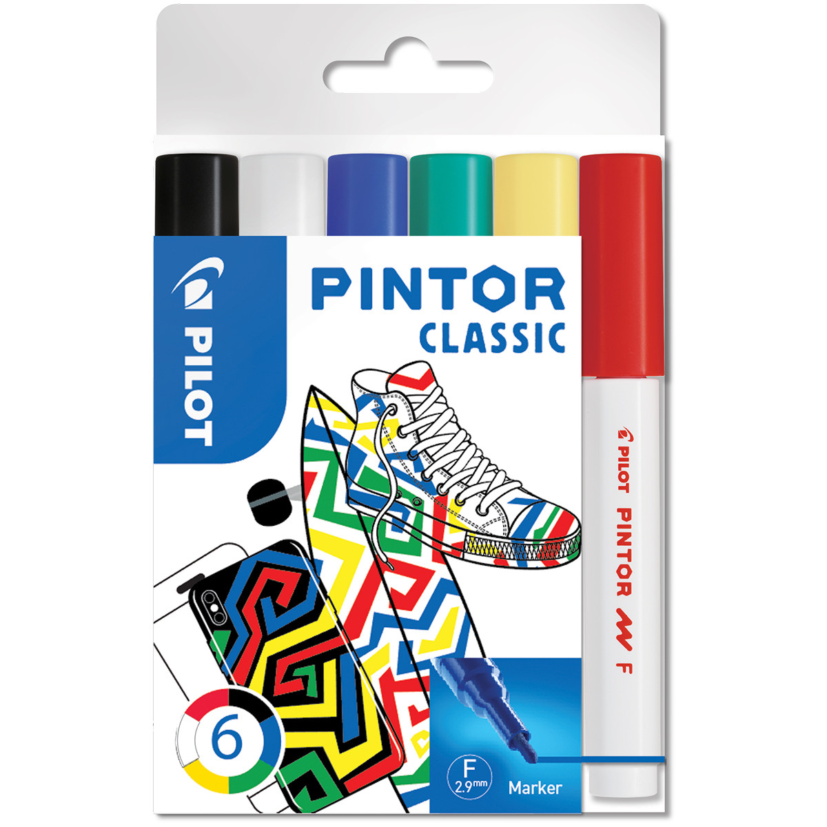 Pilot Pintor Marker Pen - Fine Bullet Tip - Classic Colours (Pack of 6)