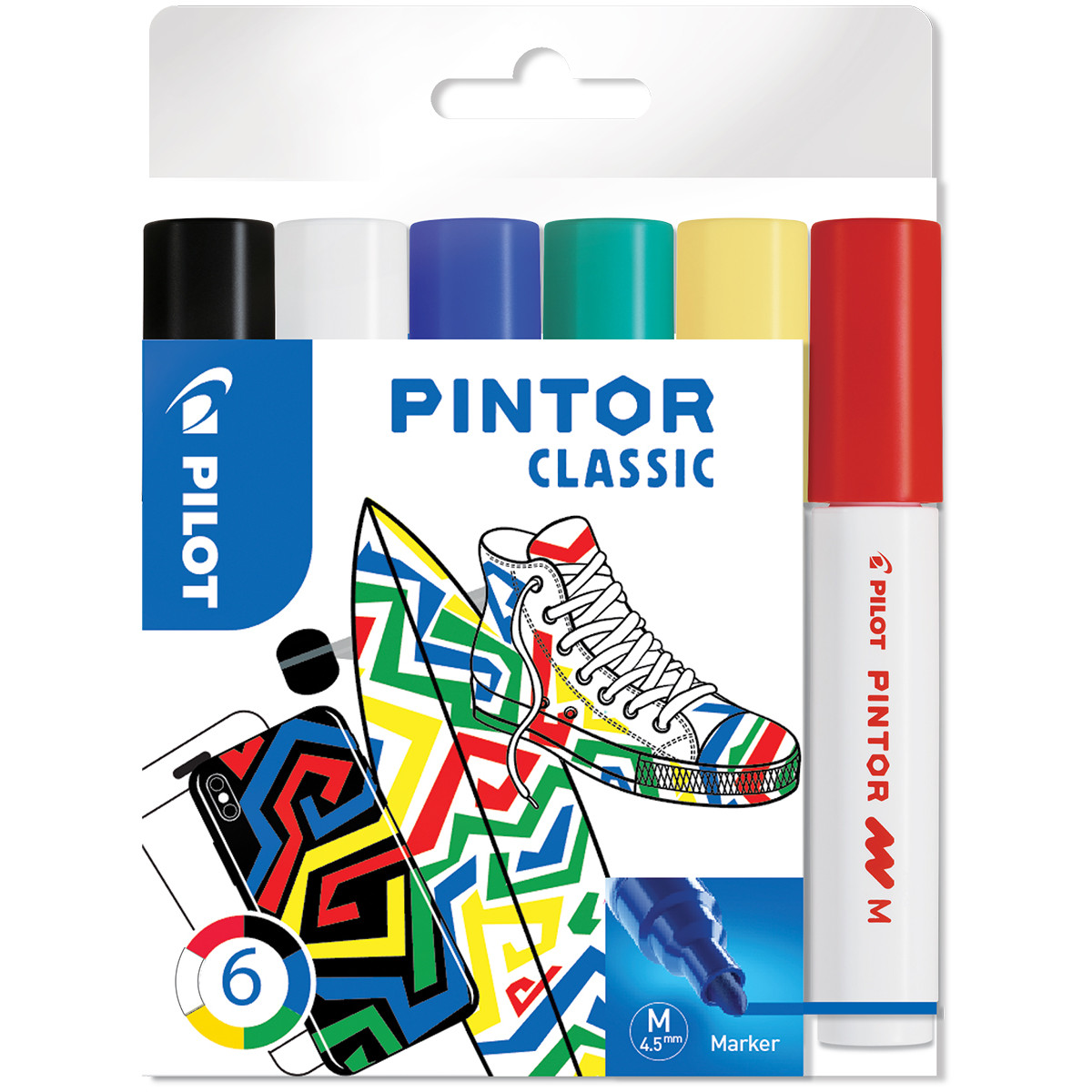 Pilot Pintor Marker Pen - Medium Bullet Tip - Classic Colours (Pack of 6)