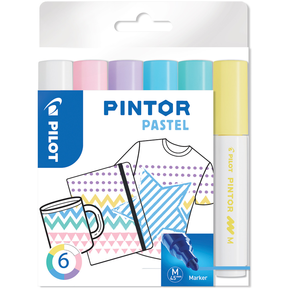 Pilot Pintor Marker Pen - Medium Bullet Tip - Pastel Colours (Pack of 6)