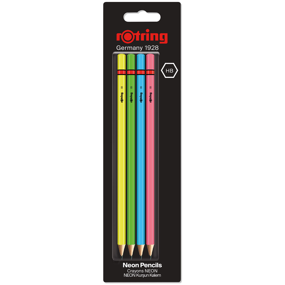 Rotring Woodcase pencil - Assorted Neon Colours - HB (Blister of 4)