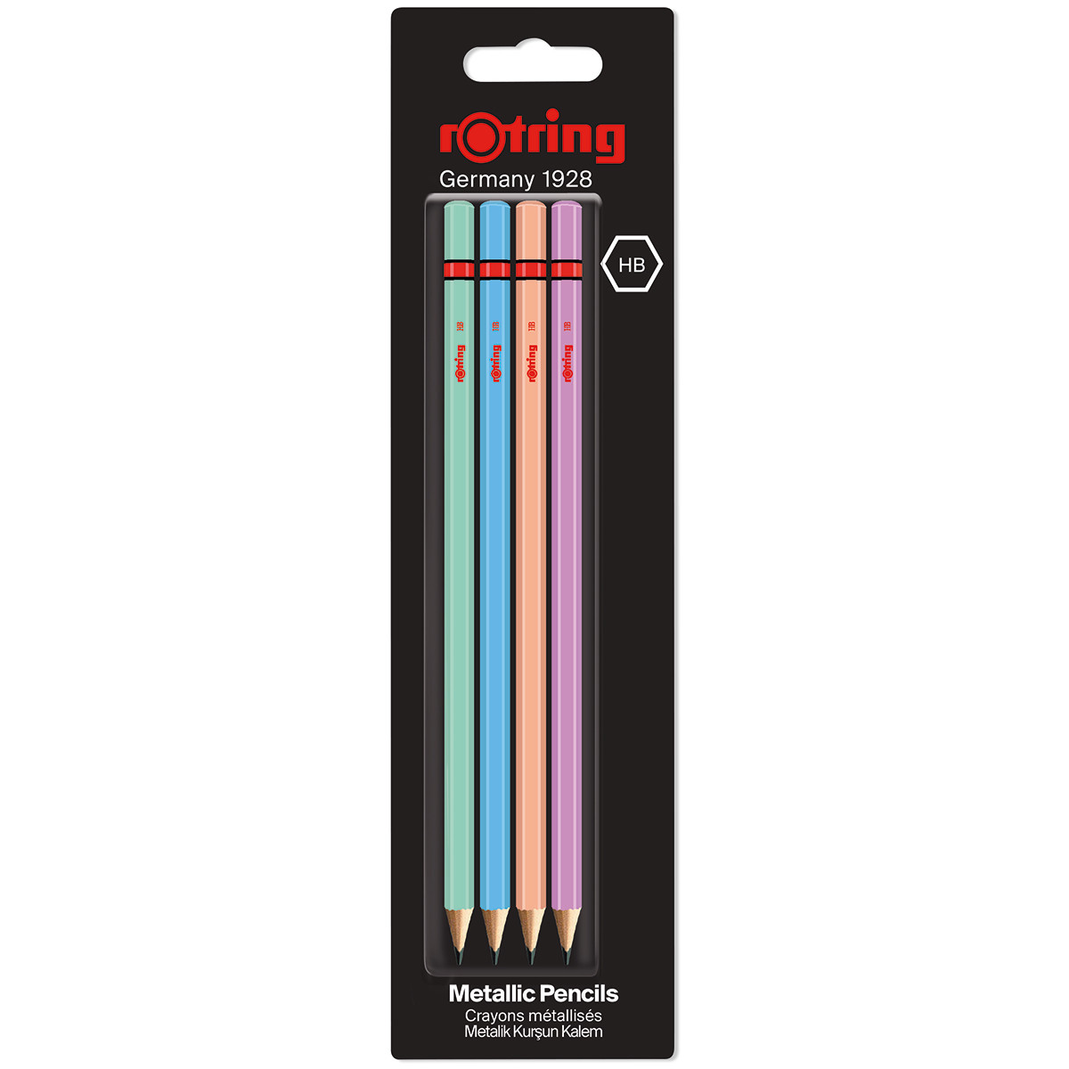 Rotring Woodcase pencil - Assorted Metalic Colours - HB (Blister of 4)