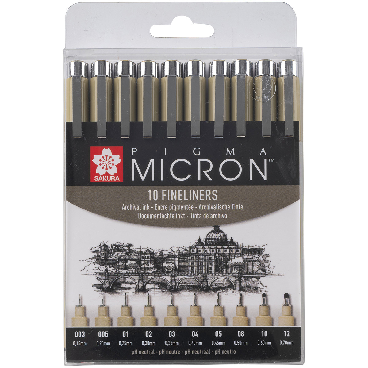 Sakura Pigma Micron Pen Set - Black - Assorted Tip Sizes (Pack of 10), POXSDK10A