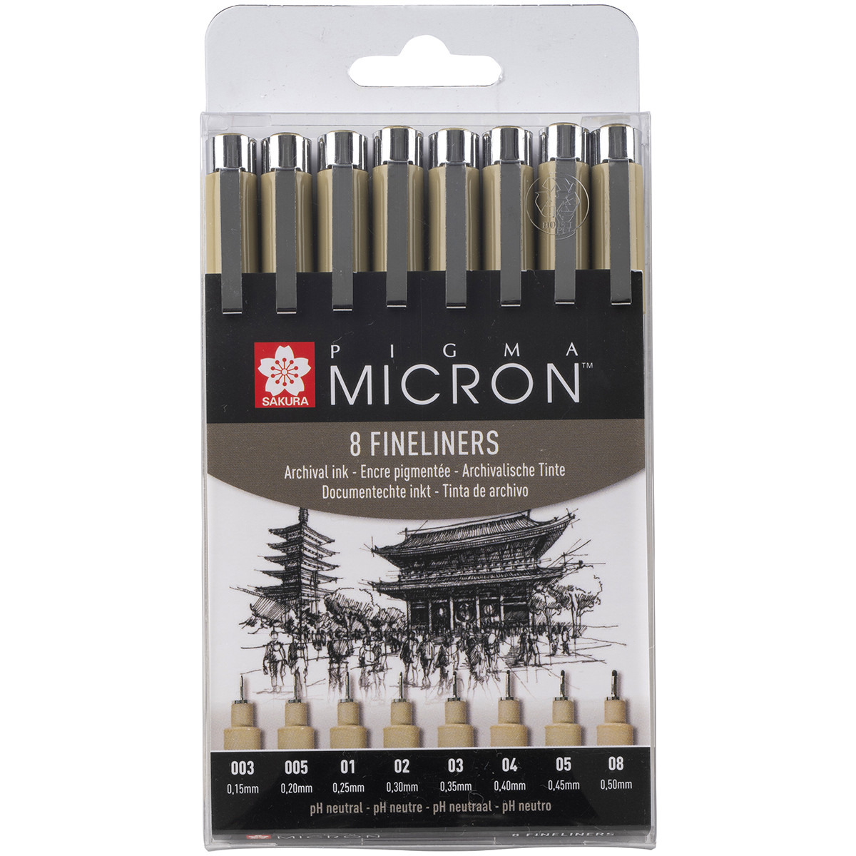 Sakura Pigma Micron Pen Set - Black - Assorted Tip Sizes (Pack of 8)