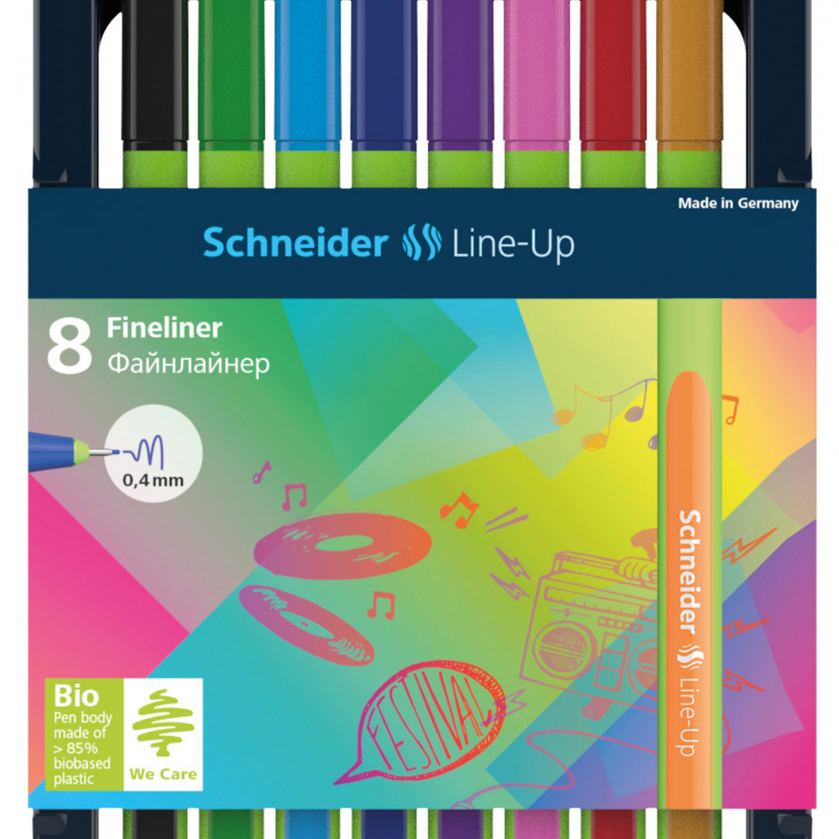 Schneider Line-Up Fineliner Pens - Assorted Colours (Pencil Case of 8)