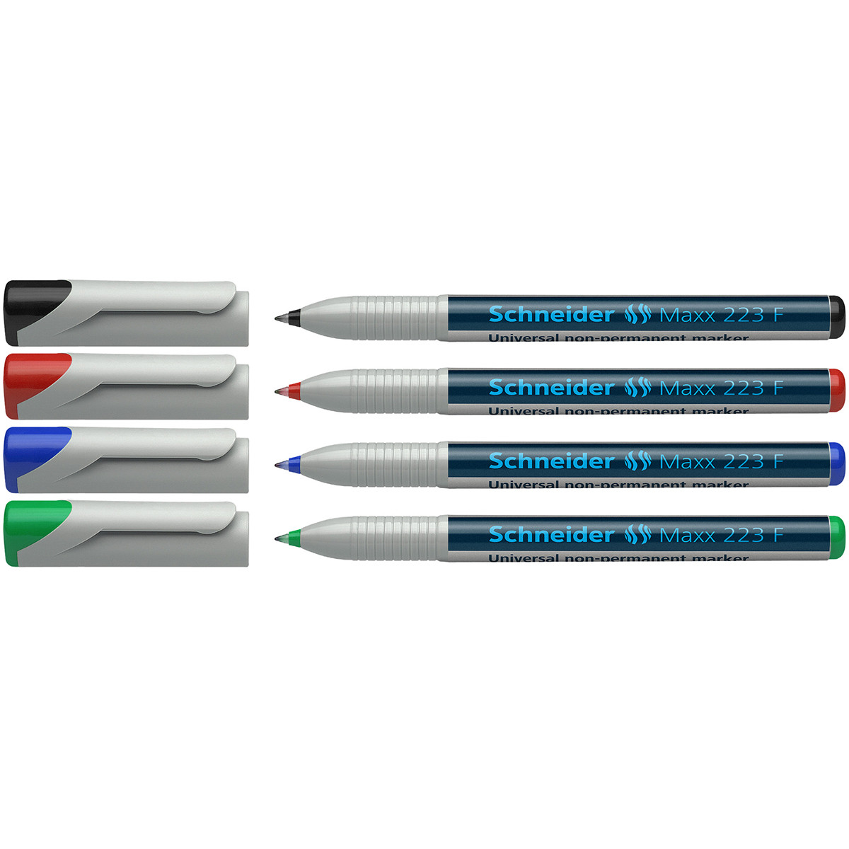 Schneider Maxx 223 Non-Permanent Markers - Fine - Assorted Colours (Pack of 4)