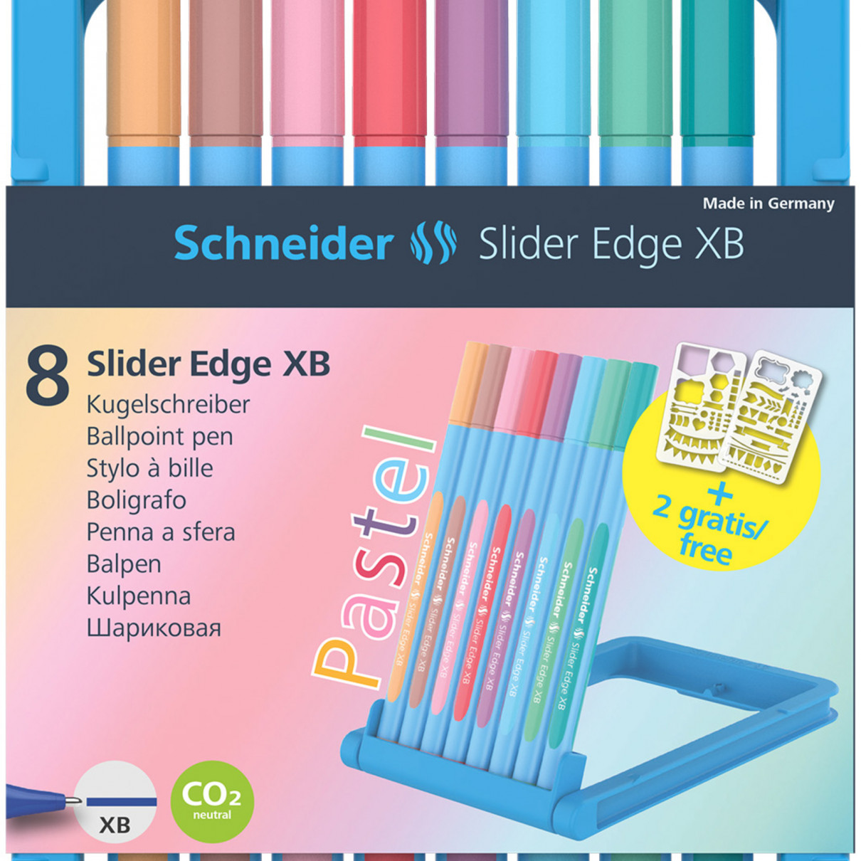 Schneider Slider Edge Ballpoint Pen - Extra Broad - Assorted Pastel Colours (Pack of 8)