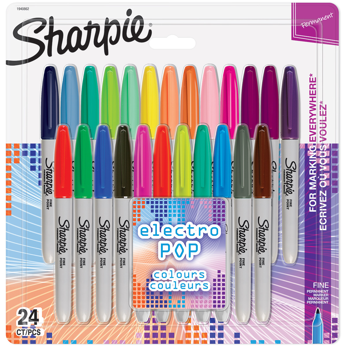 Sharpie Fine Marker Pens - Electric Pop (Pack of 24)