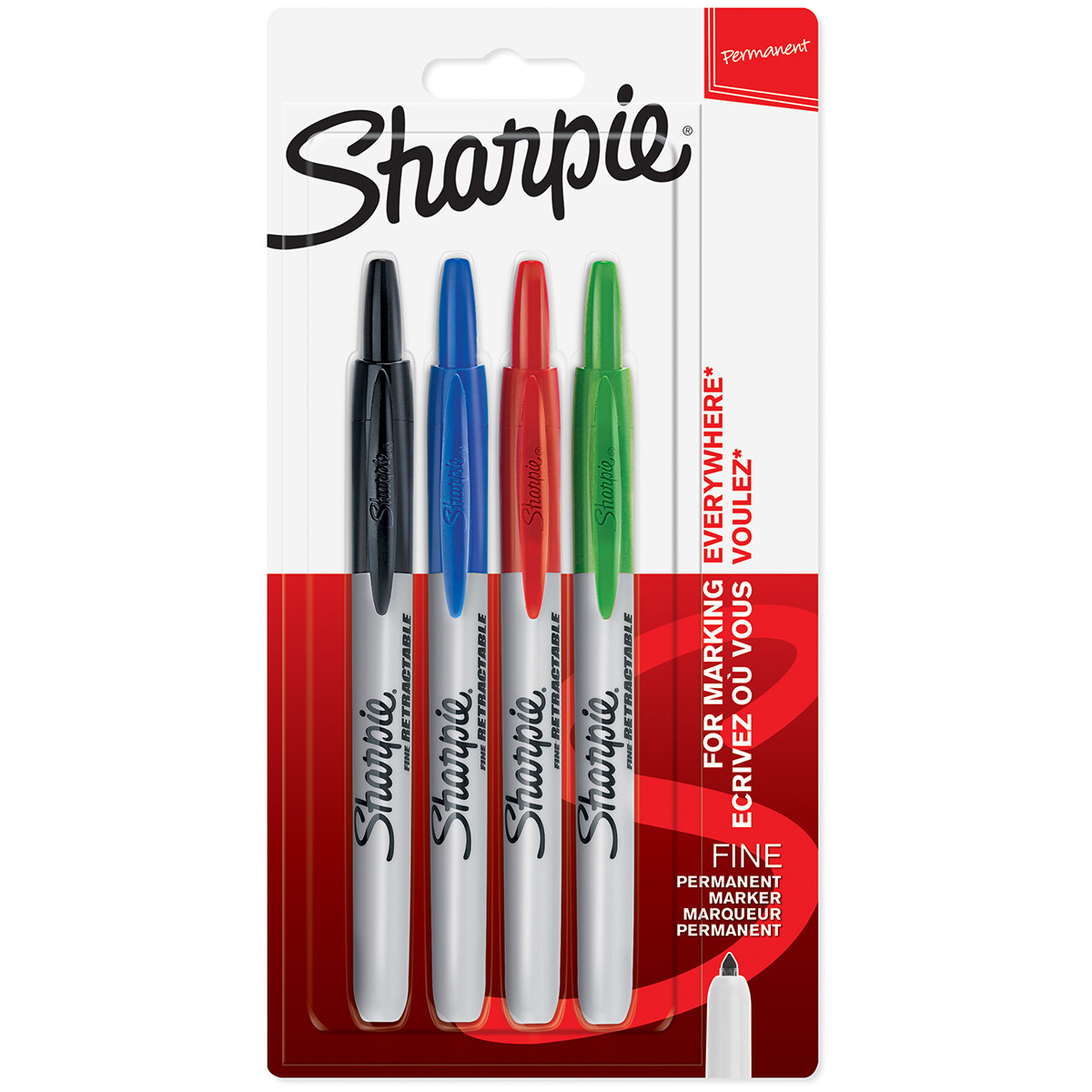 Sharpie Retractable Marker Pens - Assorted Colours (Blister of 4