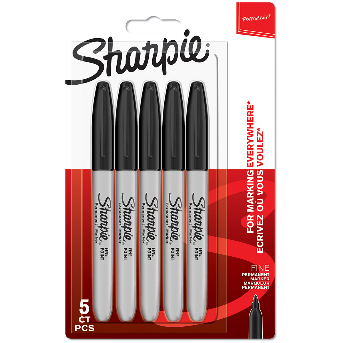 Sharpie Fine Marker Pen - Black (Blister of 5)