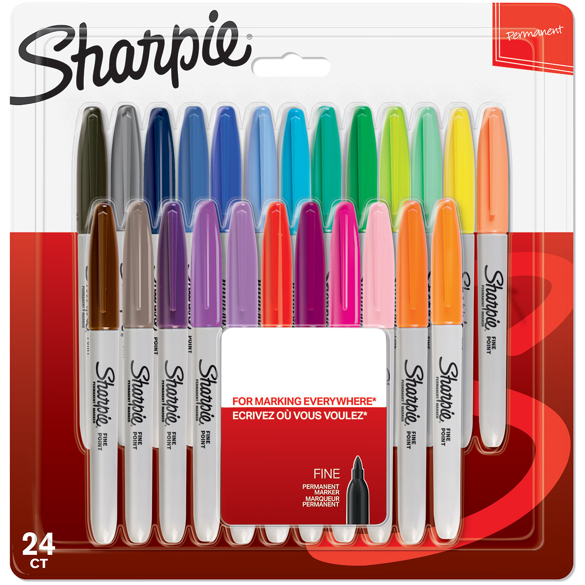 Sharpie Fine Marker Pens - Assorted Colours (Blister of 24), 2065405