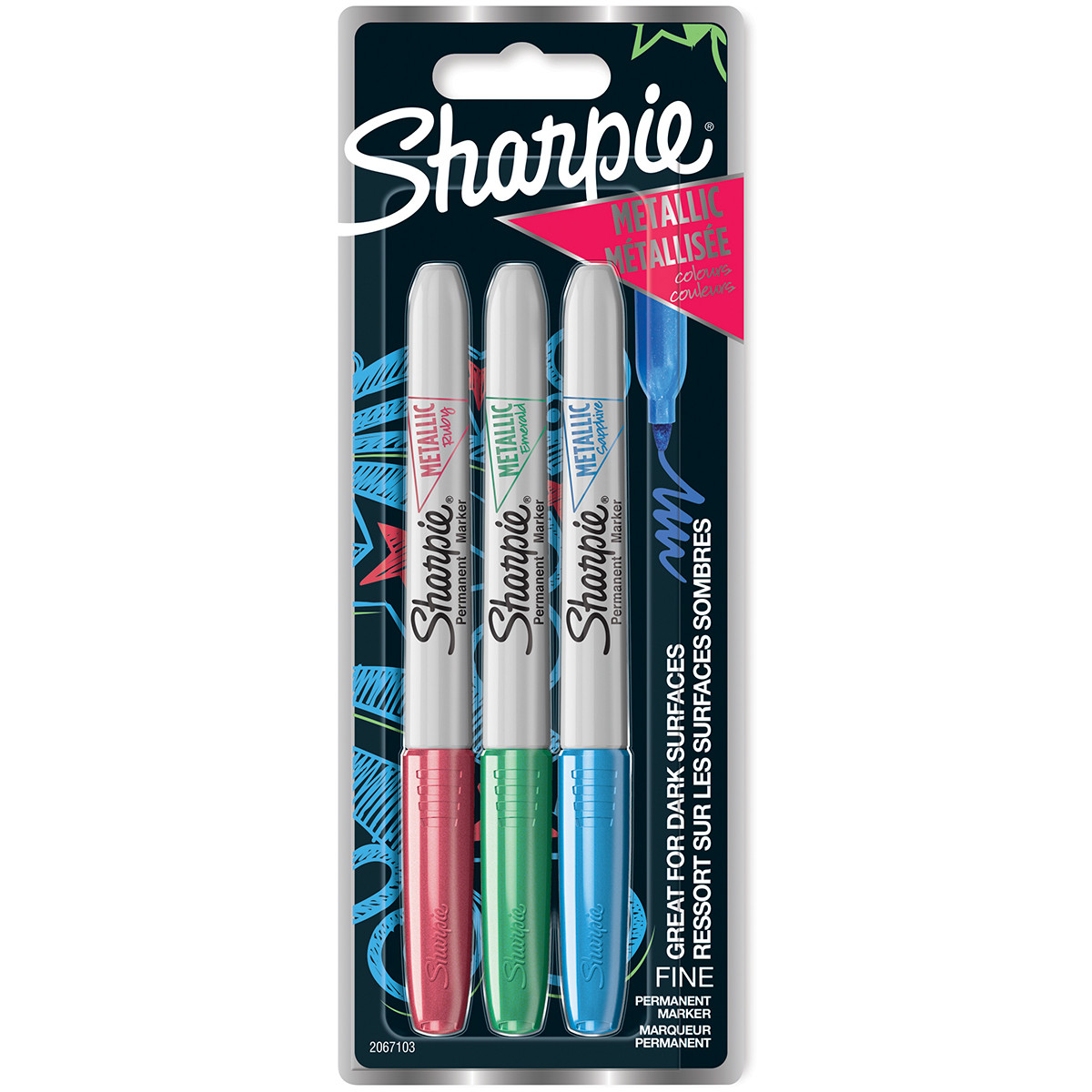 Sharpie Fine Marker Pens - Metalic Colours (Blister of 3)