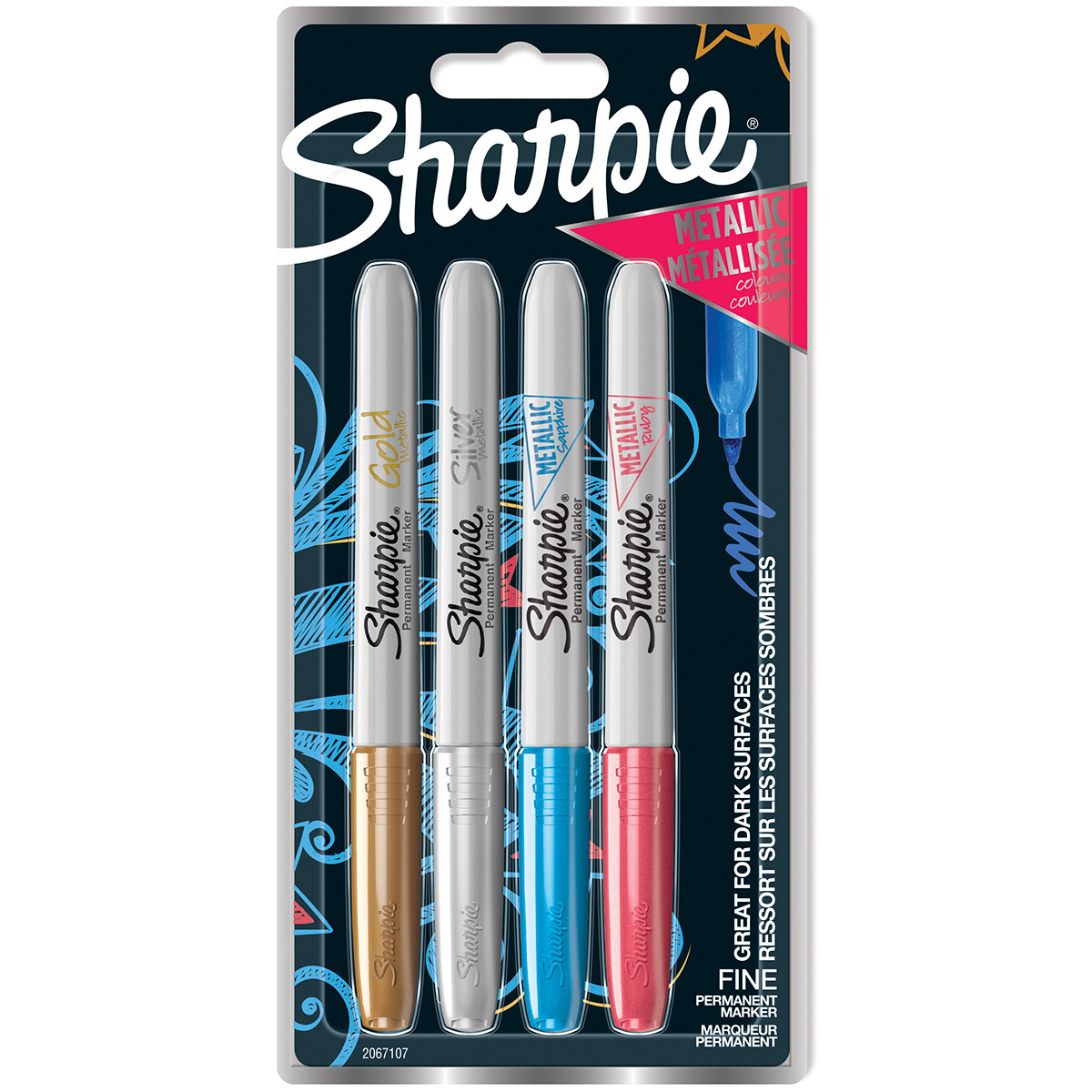 Sharpie Fine Marker Pens - Metallic Colours (Blister of 4), 2067107