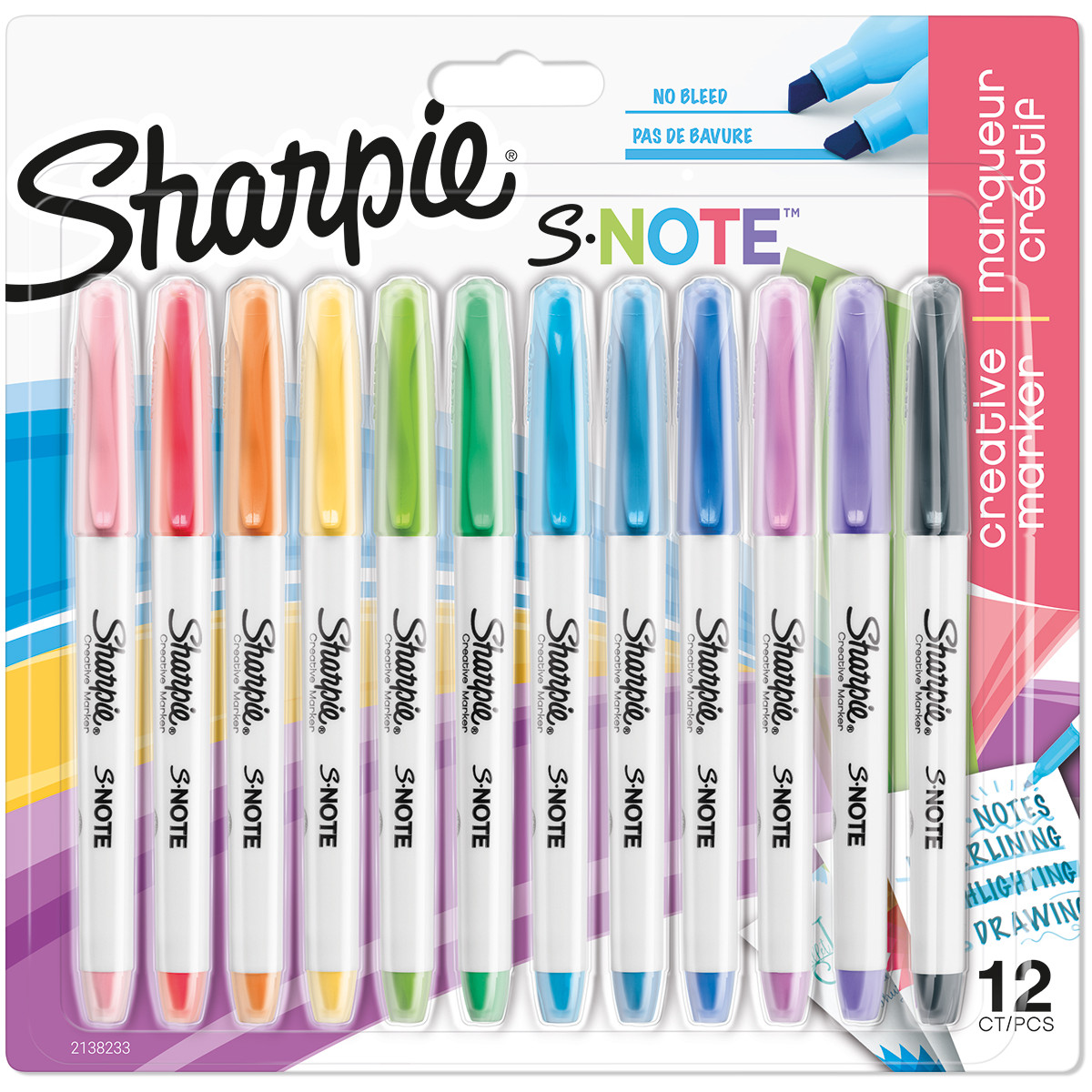 Sharpie S-Note Creative Markers, Assorted Colors, Chisel Tip, 24 Count