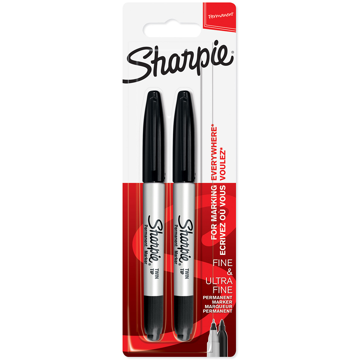 Sharpie Twin Tip Marker Pen - Black (Blister of 2)