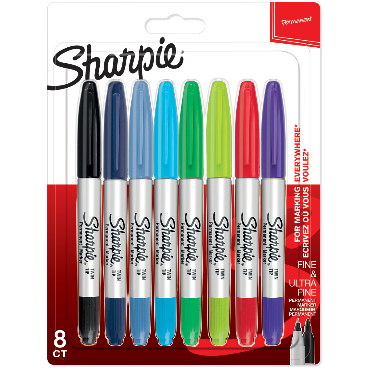 Sharpie Twin Tip Marker 8 Color Set: Black, Lime, Magenta, Navy, Orange,  Purple, Sky, Teal Blue - Kingpen