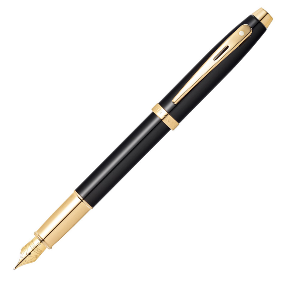 Sheaffer 100 Fountain Pen - Gloss Black Gold Trim