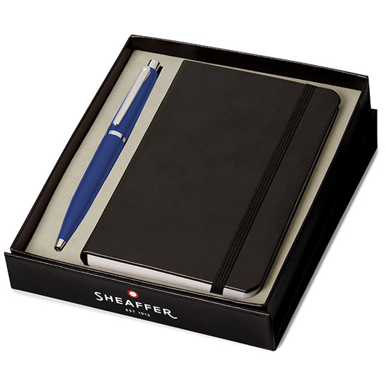 Sheaffer VFM Ballpoint Pen Gift Set - Neon Blue Chrome Trim with A6 Notebook