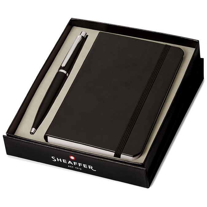 Sheaffer VFM Ballpoint Pen Gift Set - Matte Black Chrome Trim with A6 Notebook