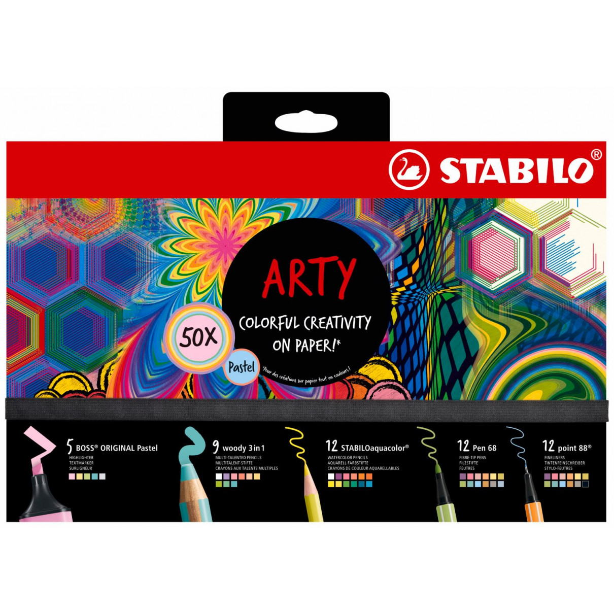 STABILO Creative Pen Set Pastel - ARTY - Pack of 50 - Assorted Colours