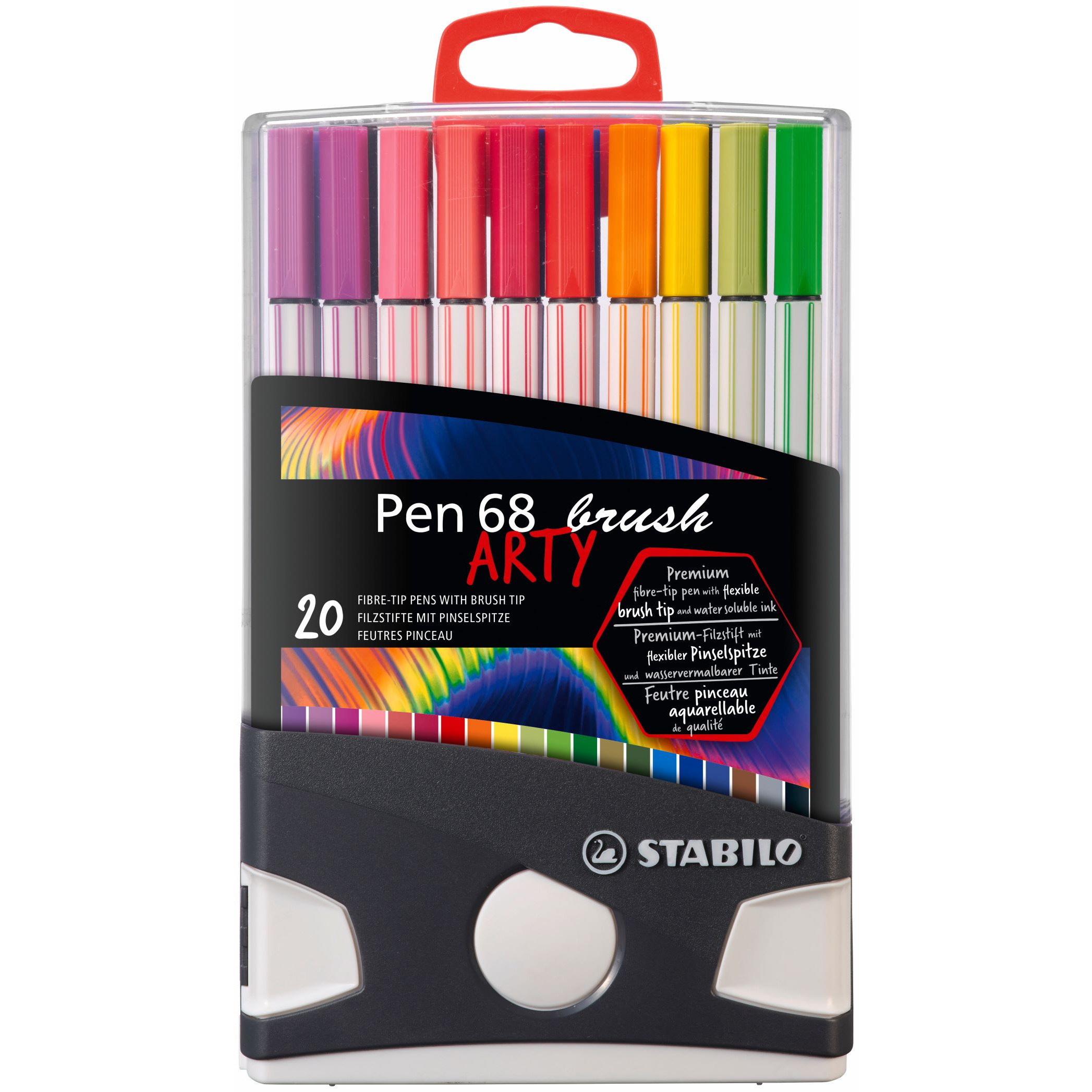 STABILO Pen 68 Fibre Tip Brush Pen - ARTY - ColorParade - Assorted - Pack  of 20, 568/20-021-20