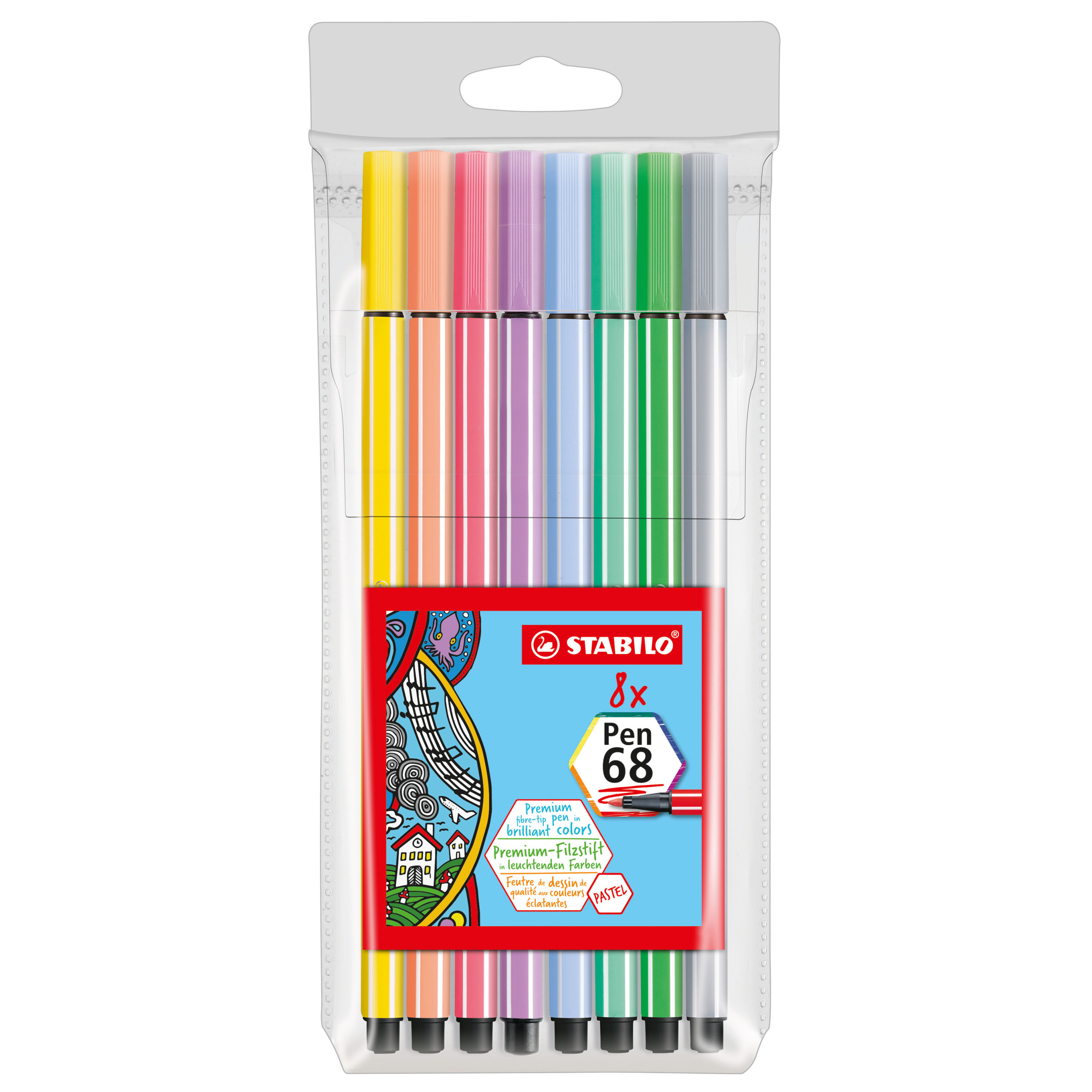 STABILO Pen 68 Fibre Tip Pen - Wallet of 8 - Pastel Shades, 68/8-01