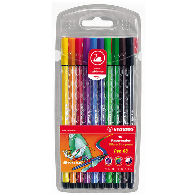 STABILO Pen 68 Fibre Tip Pen - Assorted Colours (Wallet of 10)