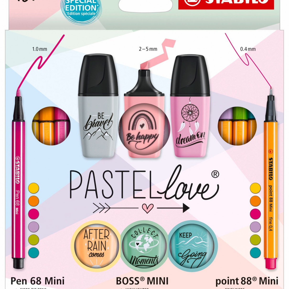 STABILO Pastelove Pen Set -  Point 88 Mini, Pen 68 Mini & BOSS MINI - Pack of 18 - Assorted Colours