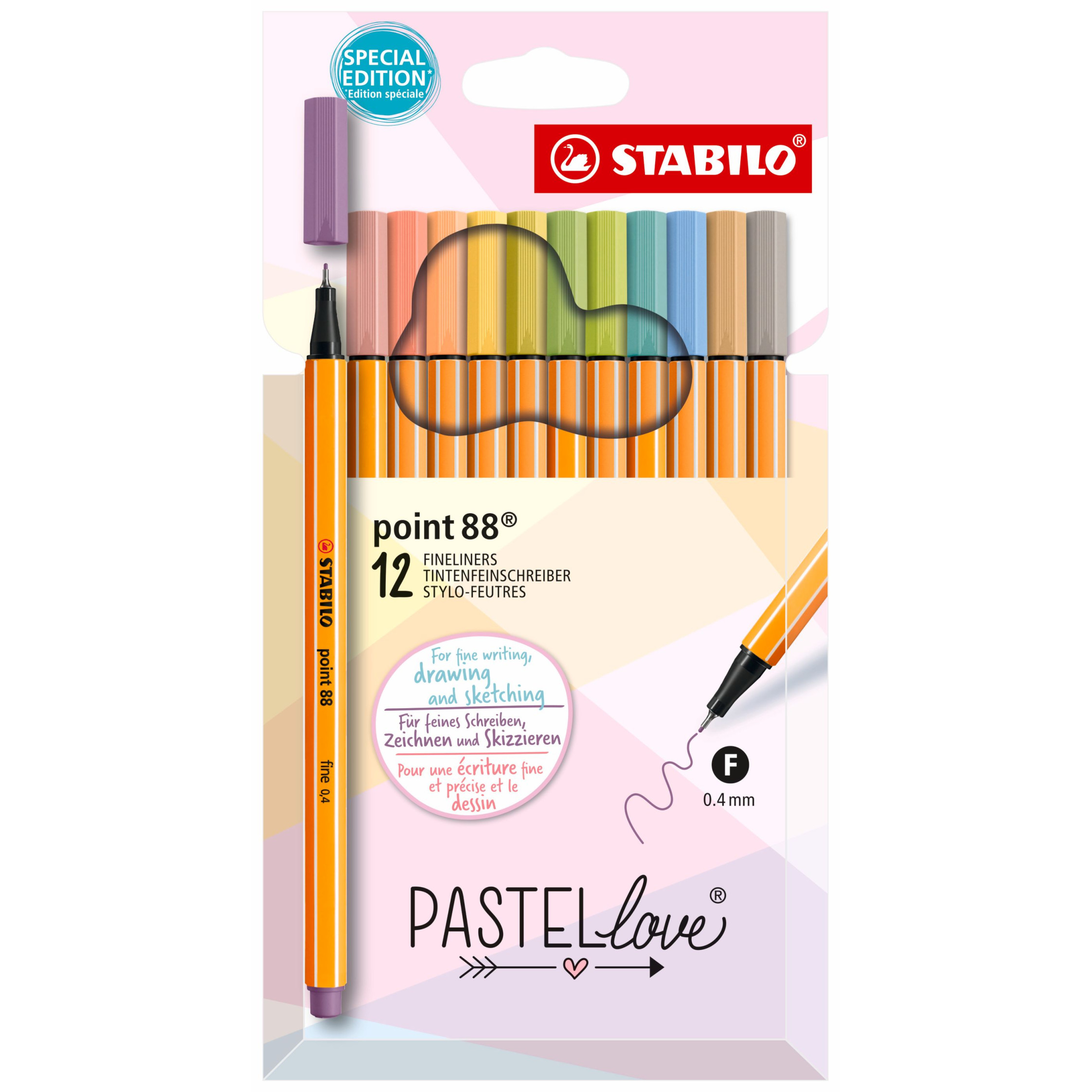 STABILO point 88 Pastel Fineliner, Pack of 12, Pastel Assorted Colours