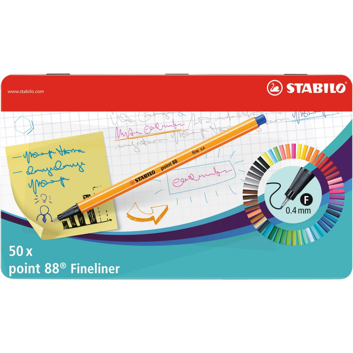 STABILO point 88 Fineliner - Tin of 50 - Assorted Colours