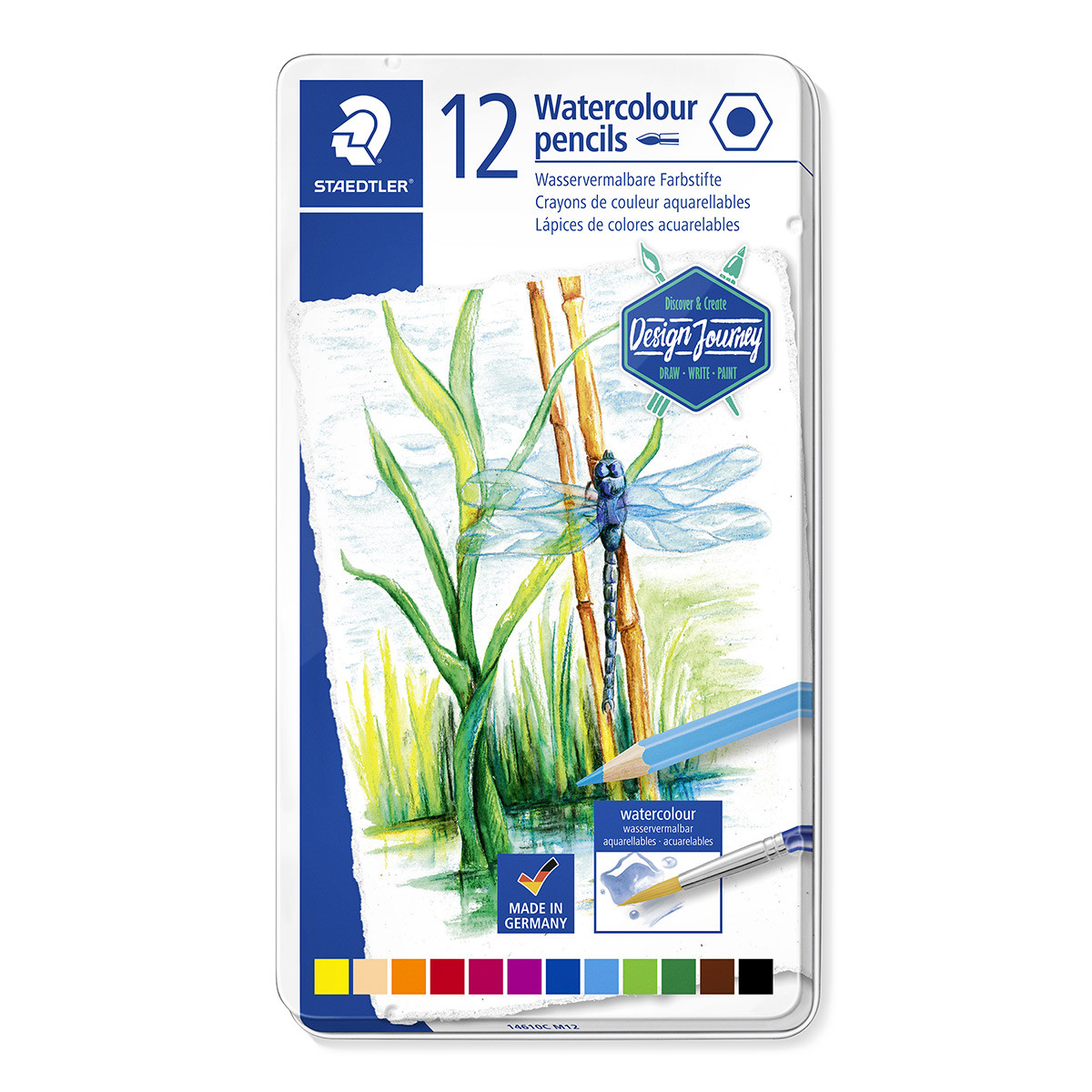 Staedtler Design Journey Watercolour Pencils - Assorted Colours (Tin of 12)