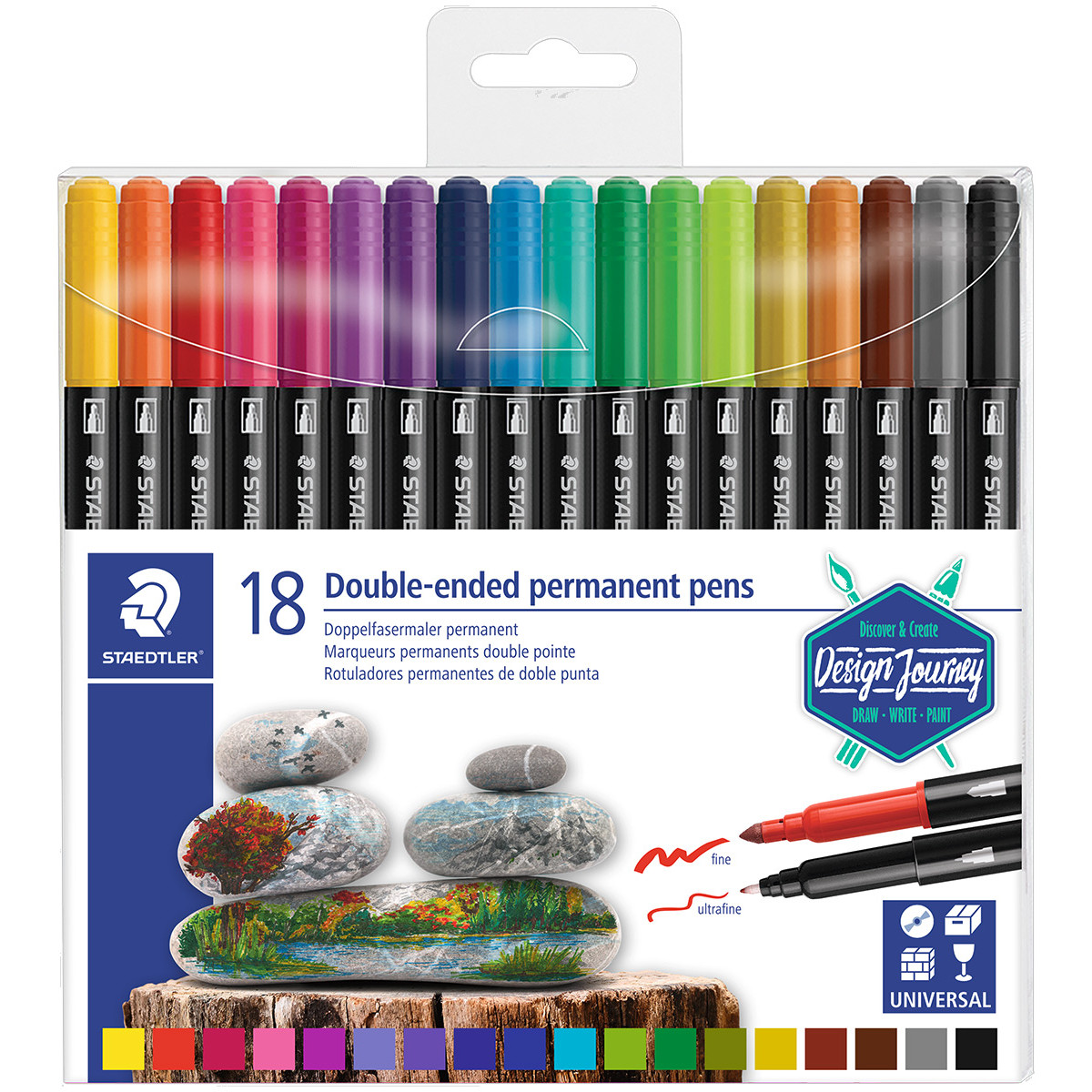 Staedtler Double Ended Permanent Pens - Assorted Colours (Wallet of 18)