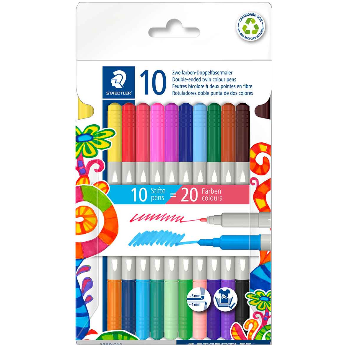 Staedtler Double-Ended Fibre Tip Pens - Assorted Colours (Pack of 10)