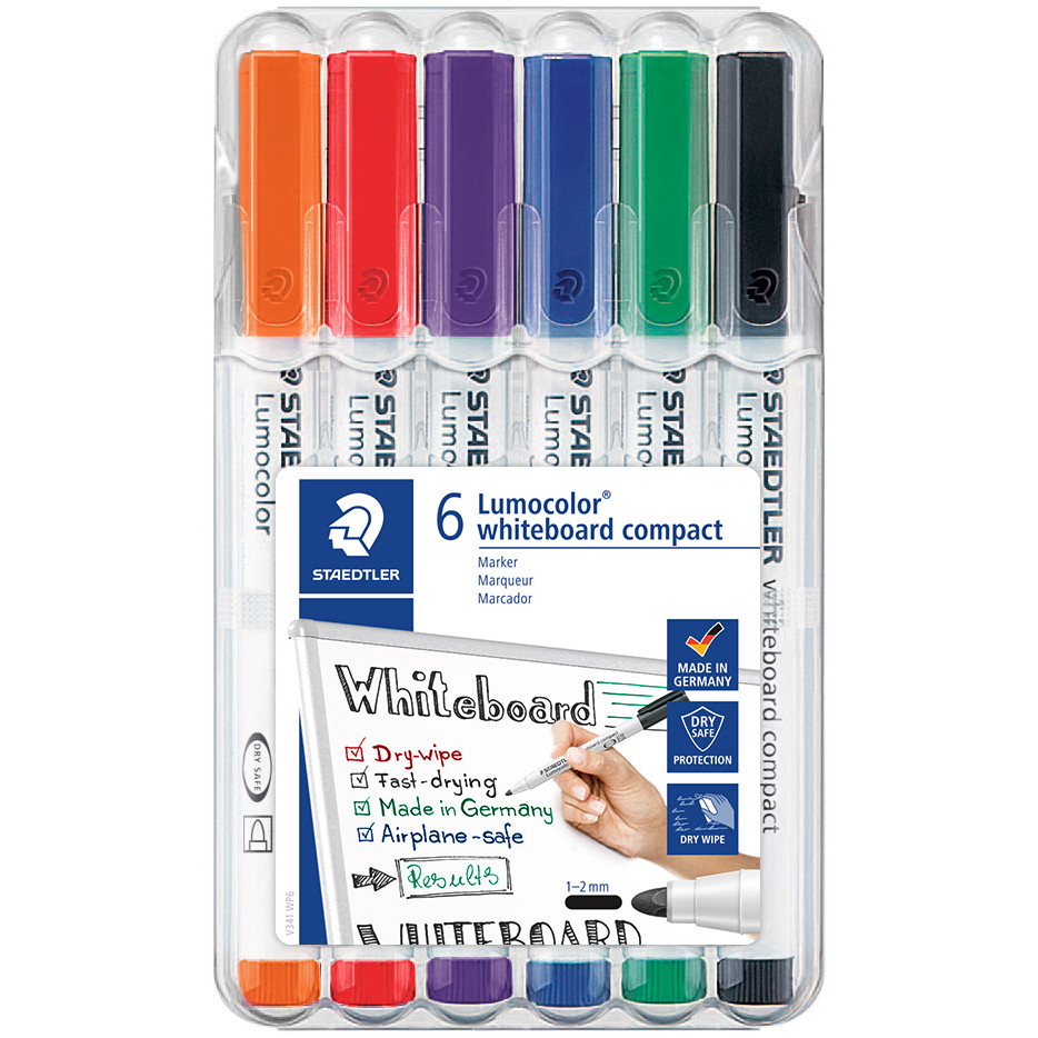 Staedtler Lumocolor Compact Whiteboard Markers - Bullet Tip - Assorted Colours (Pack of 6)