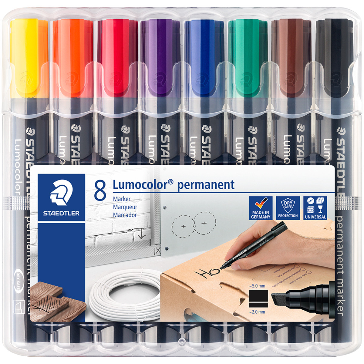 Staedtler Lumocolor Permanent Marker - Chisel Tip - Assorted Colours (Pack of 8)