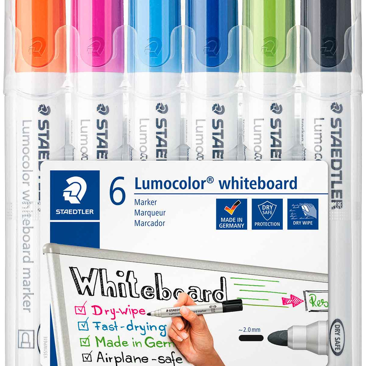Staedtler Lumocolor Whiteboard Markers - Bullet Tip - Fun Colours (Pack of 6)