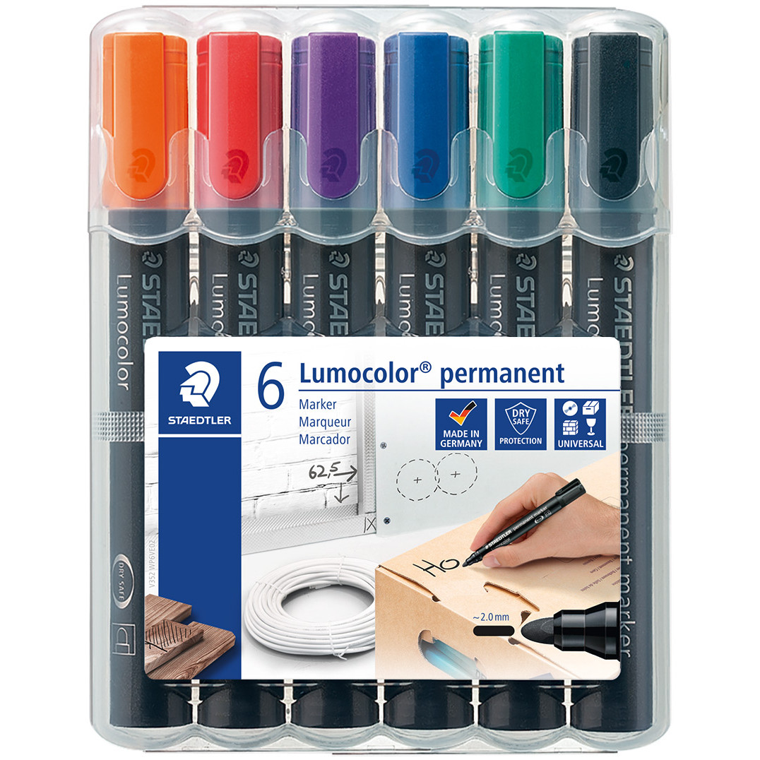 Staedtler Lumocolor Permanent Markers - Bullet Tip - Assorted Colours (Pack of 6)
