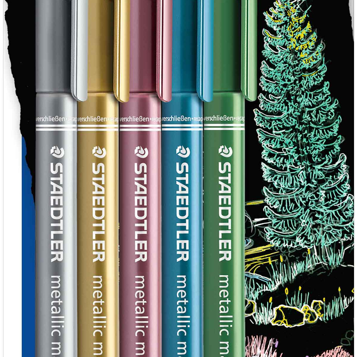 Staedtler Metallic Fibre Tip Markers - Assorted Colours (Pack of 5)