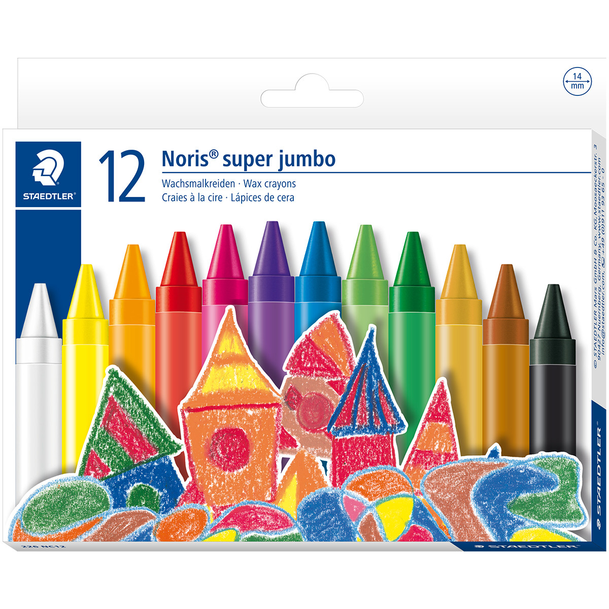 Staedtler Noris Club Super Jumbo Wax Crayons - Assorted Colours (Pack of 12)