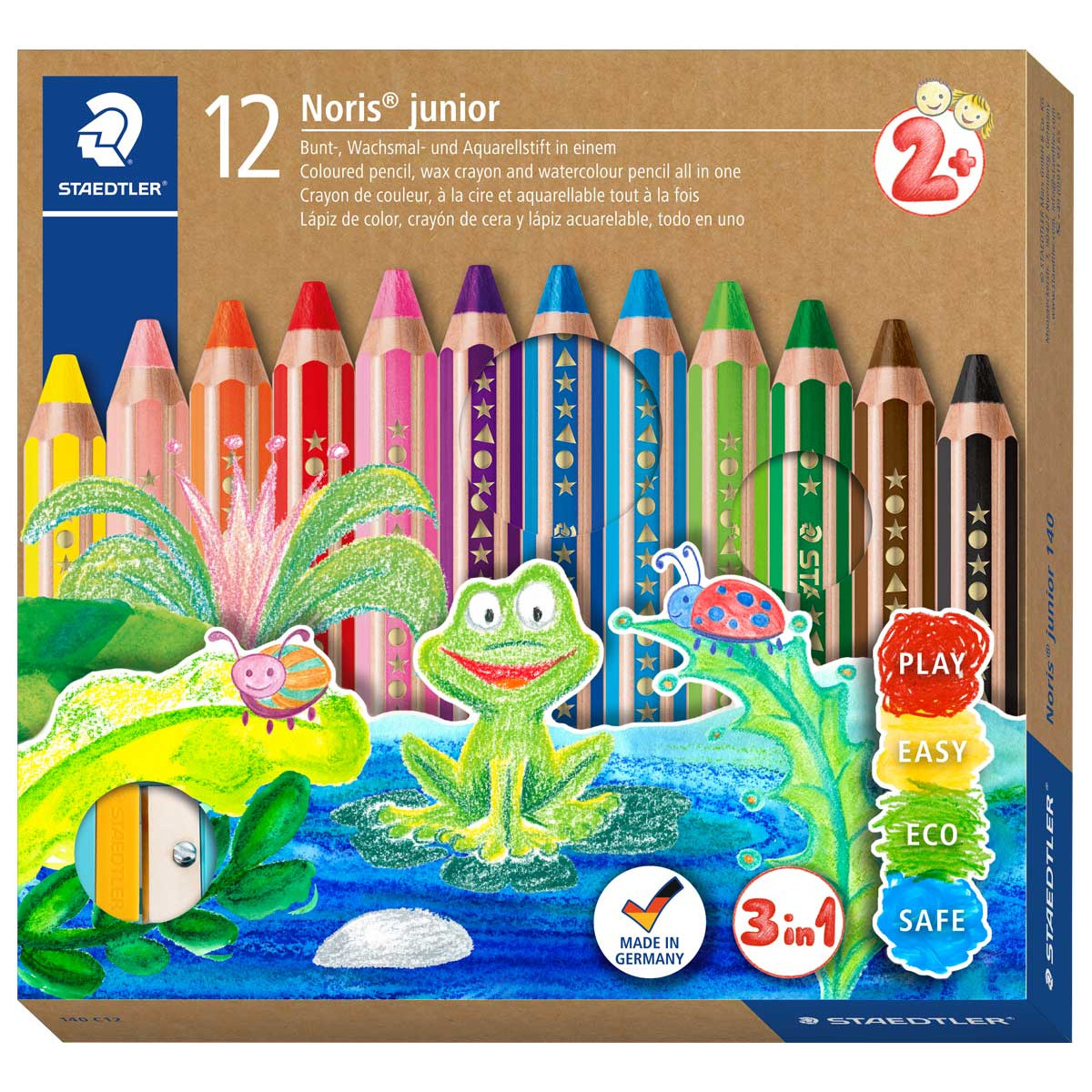 Staedtler Noris Junior Colouring Pencils & Sharpener - Assorted Colours (Pack of 12)