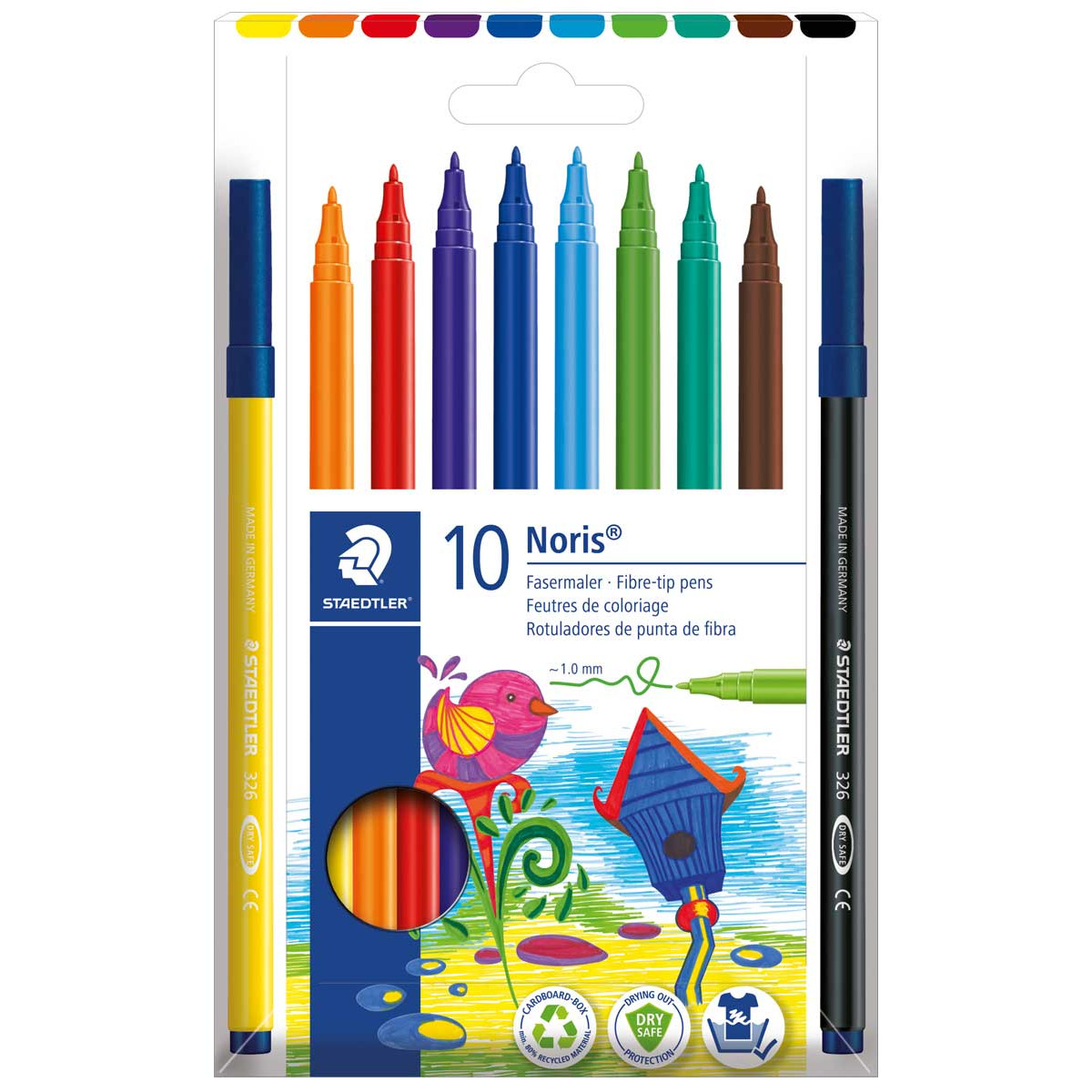 Staedtler Noris Fibre Tip Pens - Assorted Colours (Box of 10)