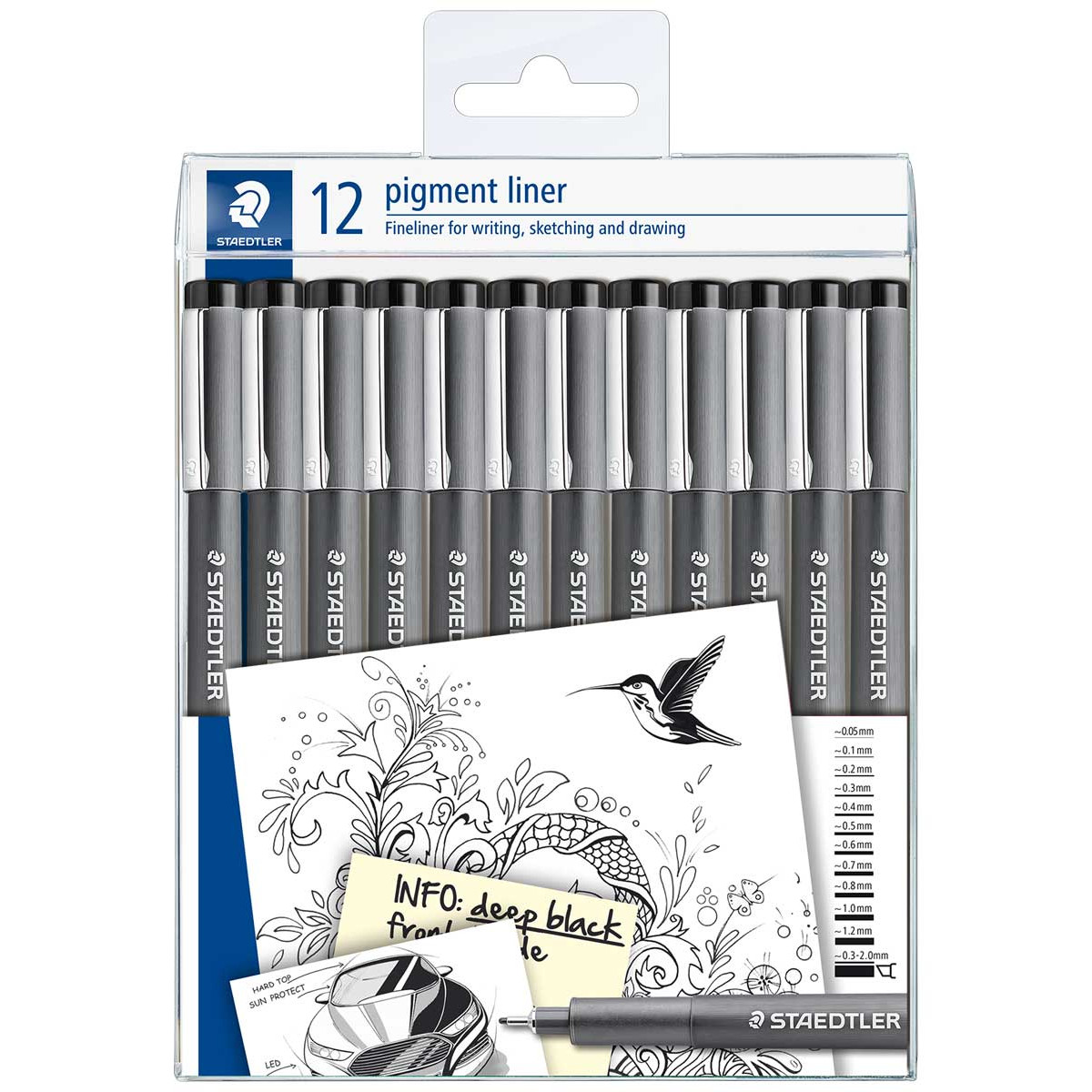 Staedtler Pigment Liners - Assorted Tip Sizes (Pack of 12)